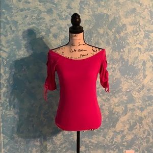 Hot pink quarter sleeved ribbed shirt